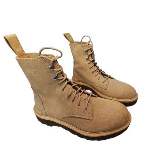 Sorel Womens Tan Soft Size 6.5 Lace-Up Combat Boots Pull Tabs Rubber Sole Casual - Picture 1 of 11
